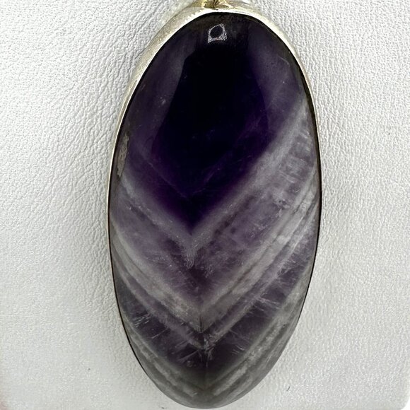 Chevron Amethyst Pendant  Necklace Wrapped in Sterling Silver w/ chain - Picture 2 of 4